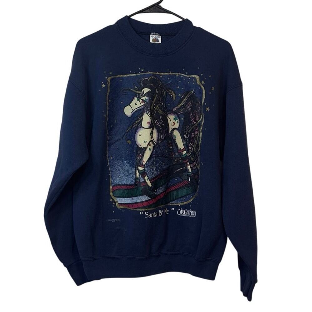 Vintage 90s Fruit‎ of the Loom Santa & Me Christmas Crewneck Sweatshirt Size XL